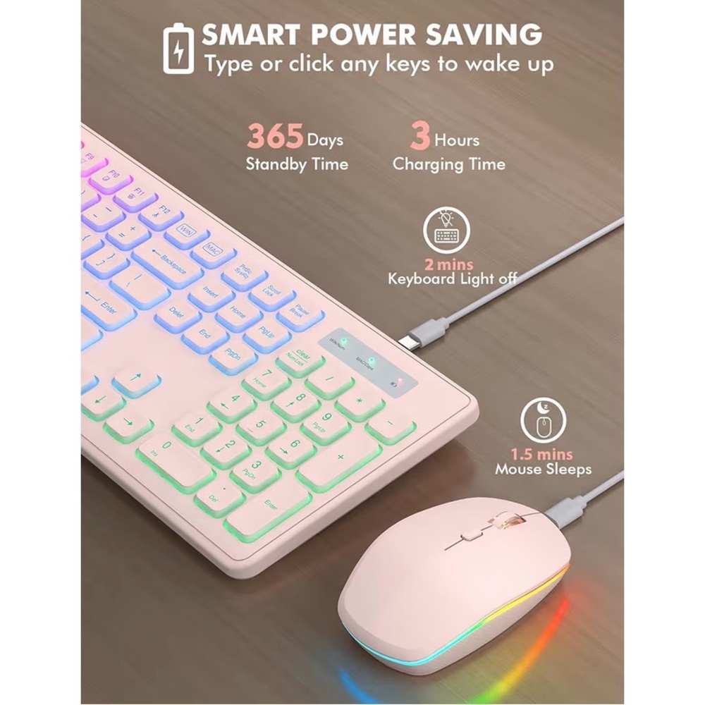 NIB Trueque Wireless RGB Keyboard & Mouse Combo - Picture 3 of 9